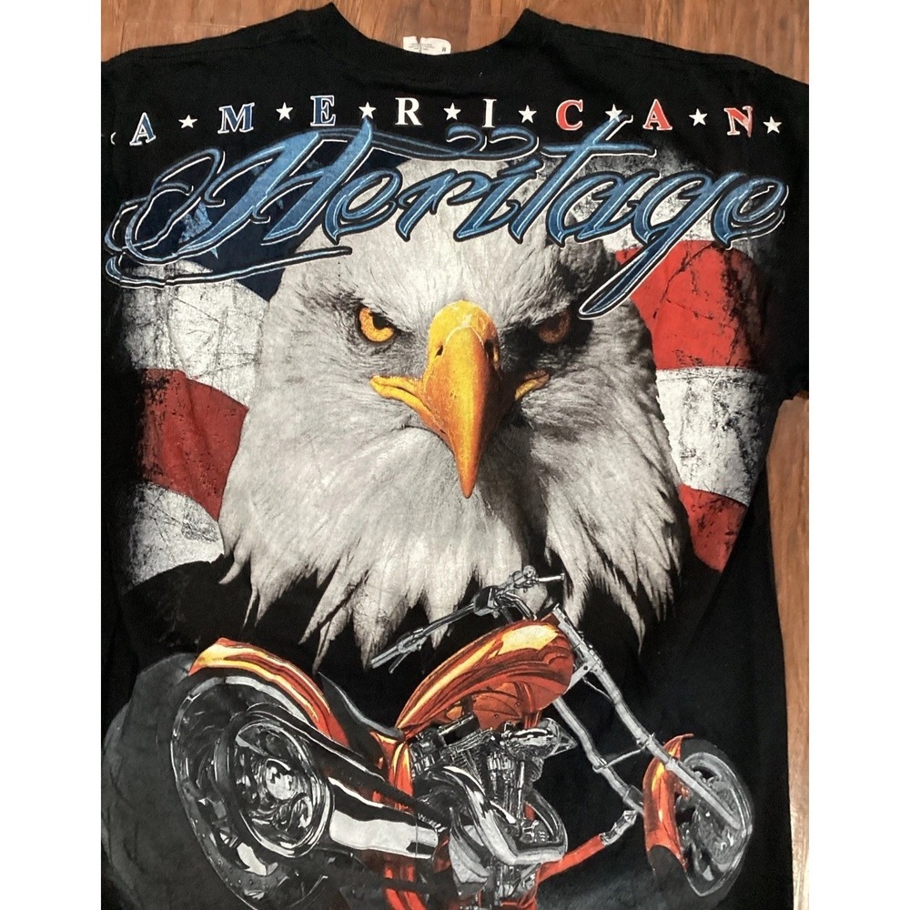 C&H American Heritage Men's Black T-Shirt Size Medium All Over Print Motorcycle